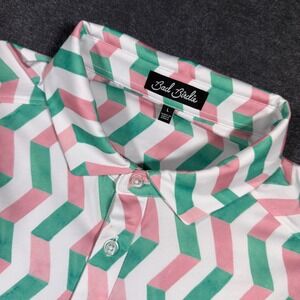 Bad Birdie Golf Polo Mens Large Pink Green Geometric Performance Shirt Wicking